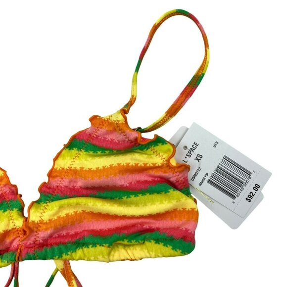 L*Space Women’s Maggie Bikini Top Neon Multicolor Striped Size Small New - Picture 3 of 8